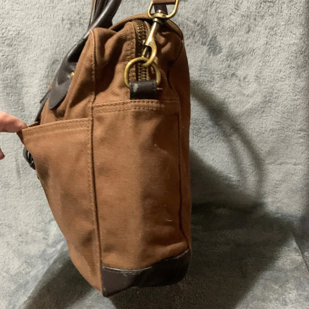 J. Crew Brown Canvas Messenger Bag Leather Trim Crossbody Satchel RN77388 Faw